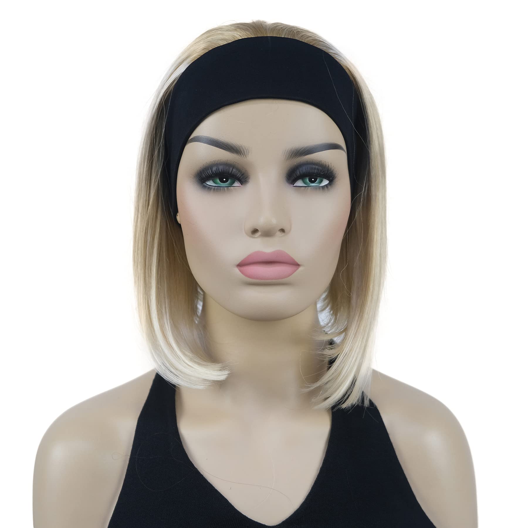 Lydell Short Straight Bob Headband Wigs 3/4 wig short half Synthetic hair wig (24BT613 Golden Blonde) โ image 1