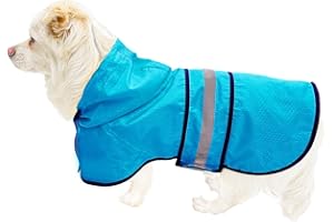 DADANFLY Dog Raincoat Waterproof Reflective Slicker - Lightweight Breathable Hooded Poncho Rain Coat Jacket with Adjustable Belly Strap and Leash Hole for Small Medium Large Dogs (Small, Blue)