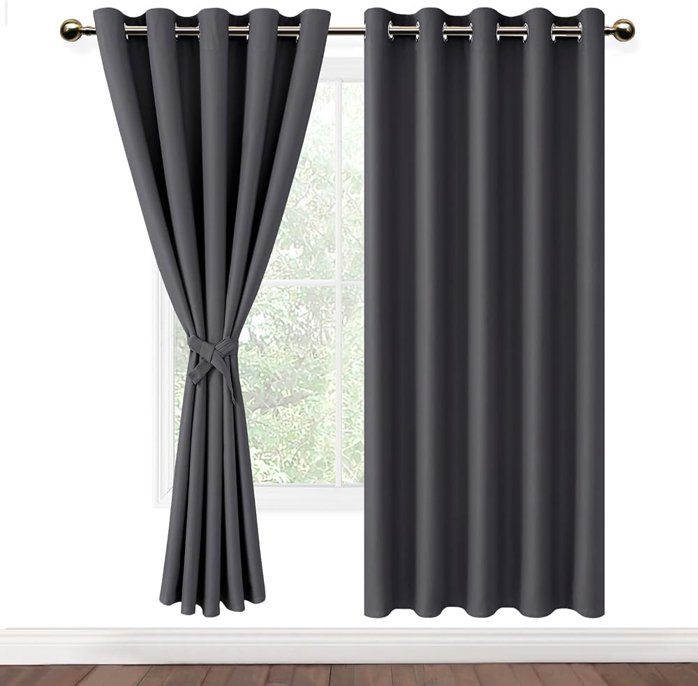 DWCN Dark Grey Blackout Curtains 2 Panels 52x63 Eyelet Thermal Insulated