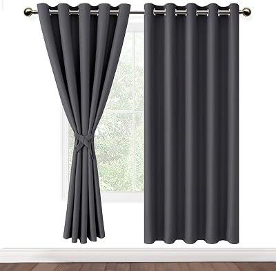 DWCN Dark Grey Blackout Curtains 2 Panels 52x63 Eyelet Thermal Insulated