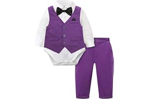A&J DESIGN Baby Boy Suits Clothes Infant Toddler Formal Gentleman Outfits, Dress Shirt + Vest + Bow Tie + Pants Wedding Set