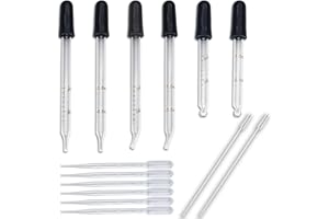 Zkupanx 6 PCS 1 mL Glass Eye Droppers with Clean Brush for Essential Oils, Lab, Health Care, Crafts - Glass Dropper, Eye Dropper, 1mL Pipettes Dropper, Medicine Dropper