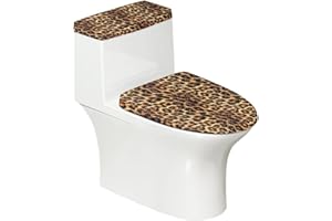 Pzuqiu Leopard Print Toilet Lid Seat Protector and Tank Cover Set - 2 Pcs Easy Install Clean Replacement Universal Fit Bathroom Essentials