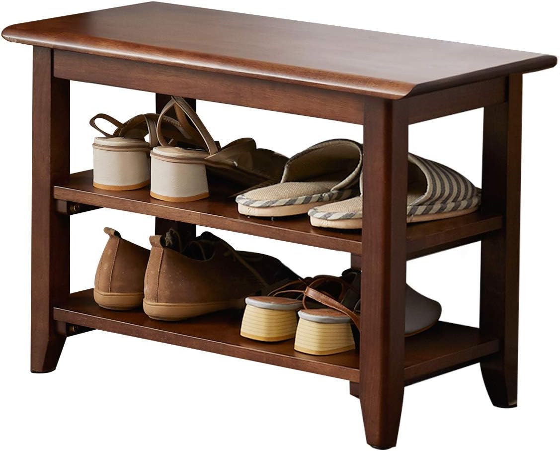 OGCAU Shoe Rack Bench,3 Tier Wooden Storage Bench, Shoe Organizer or Entryway Bench, Good Load Bearing, Ideal for Entryway Hallway Living Room and Corridor Dark Brown 23.6": Kitchen & Dining