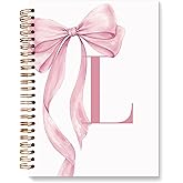 JXREQ Coquette Pink Bow Personalized Notebook, Initial Letter L Monogram Journal, Preppy Girly Ribbon Bow Journal, Monogrammed Gifts for Women, Aesthetic Spiral Notebook 5.5x8.3