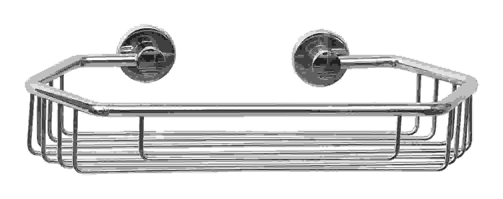 tesa® Draad Shower Caddy - Self-adhesive, High-Gloss Chromed Brass Small Shower Basket - Drill-free with tesa® Power.Kit Adhesive Mounting Technology - 65 mm x 275 mm x 135 mm