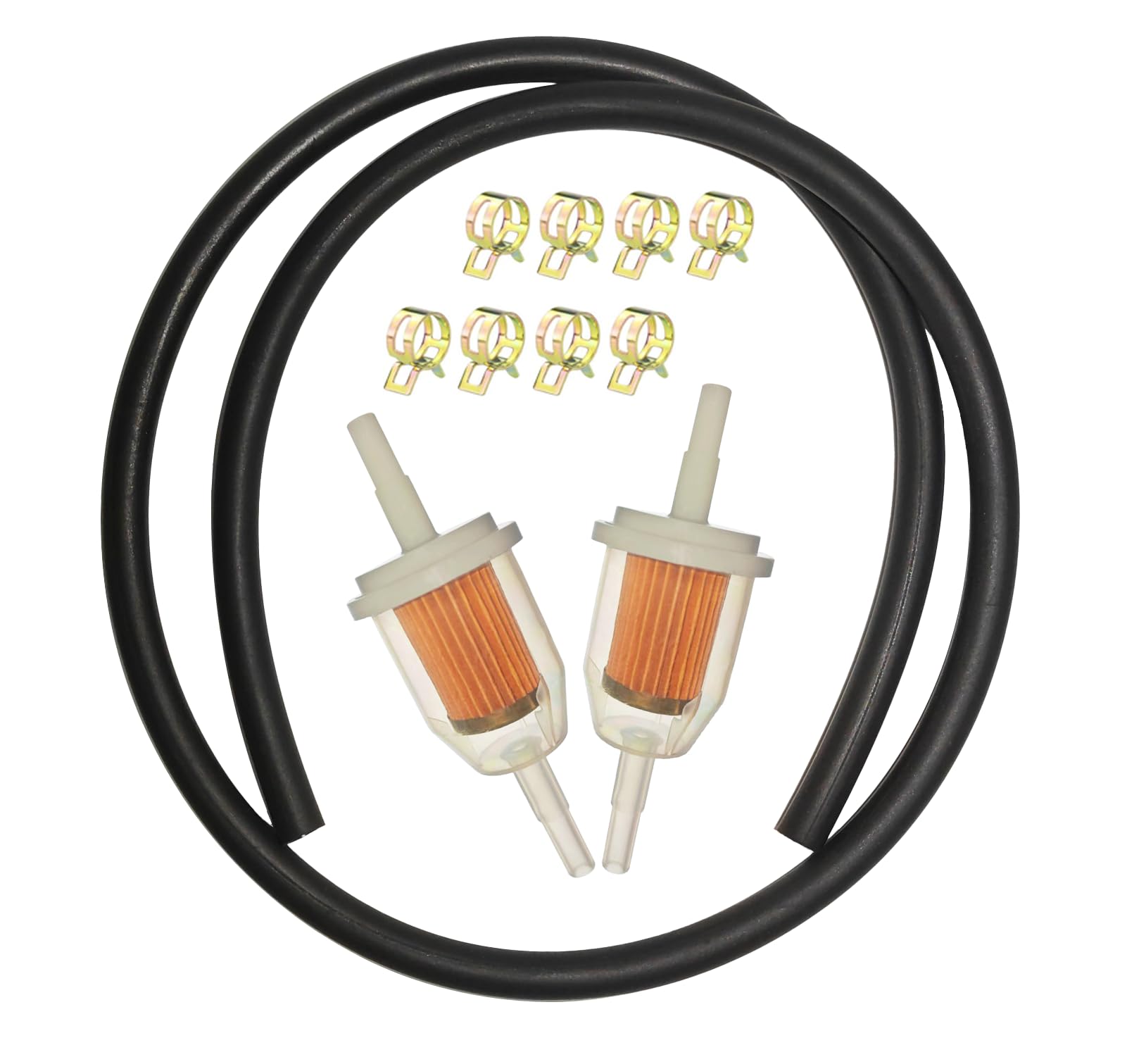 Photo 1 of 1/4 Fuel Line Hose Kit with 2 Inline Fuel Filters & 8 Clamps - for Lawn Mower, Small Engine, ATV