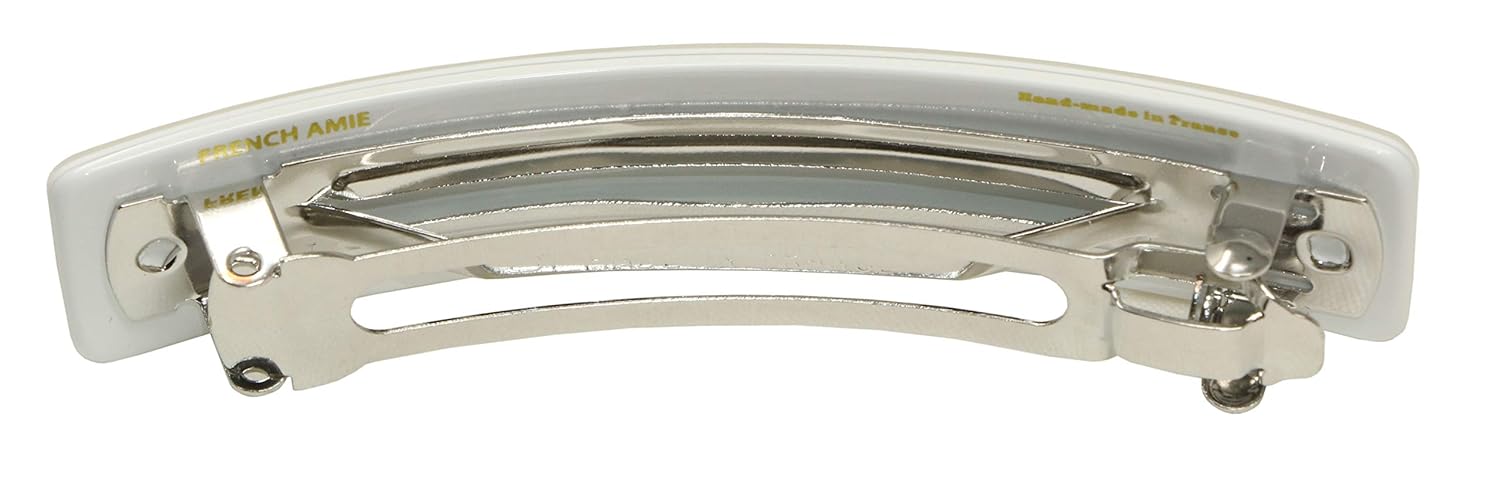 French Amie Oblong Frost White Large 3.5” Handmade Celluloid Automatic Hair Clip Barrette for Women and Girls (Frost White) : Beauty