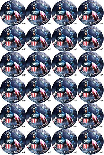 PERSONALISED The Avengers - Captain America 20 x PRE-CUT Happy Birthday - Fairy Cake CUPCAKE Edible Topper Decorations Printed On Premium quality Edible Wafer Rice Paper