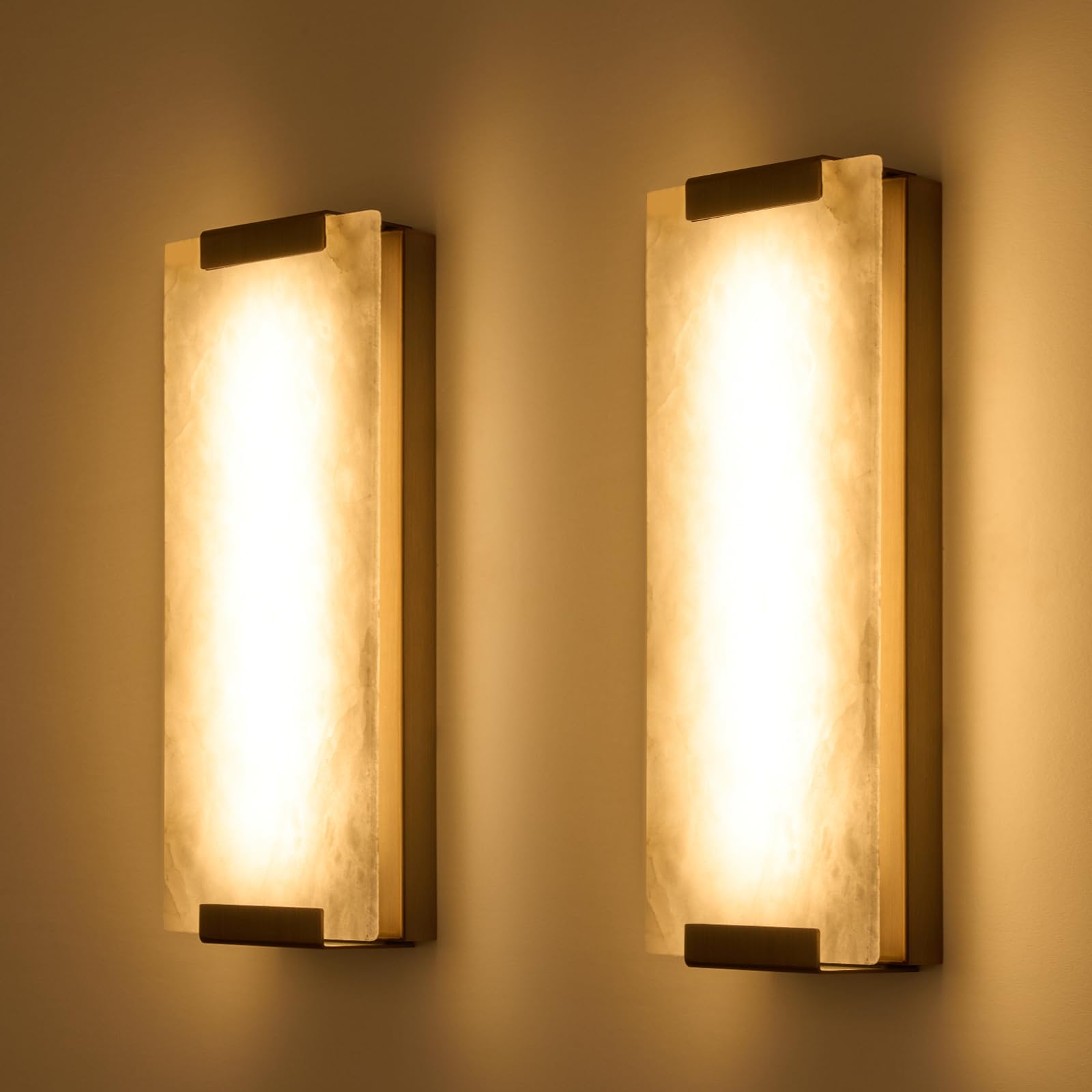 Photo 1 of ***STOCK PHOTO FOR REFERENCE ONLY*** HOMLUCE 14.2in Alabaster Wall Sconces, Large Natural Marble Wall Sconces Set of Two, LED Modern Wall Lamp for Bedroom, Stairs, Living Room, Vanity, Bedside, Hallway ?Brushed Bronze 12W?