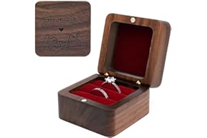 muchly Wooden Double Ring box，Rustic Ring Case,Solid Wood Square Jewelry Storage Box-ring bearer pillow for Wedding Ceremony, Engagement(Red velvet)