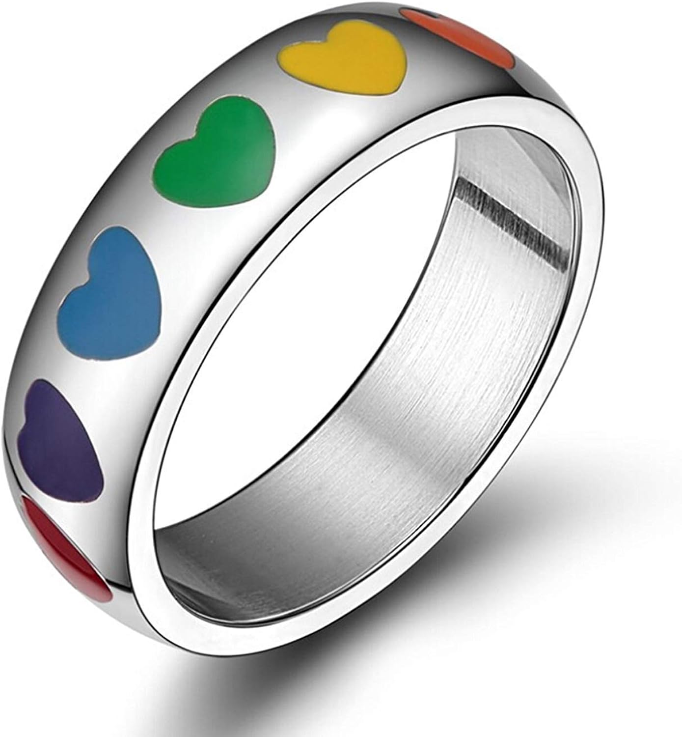 Lesbian Pride Rings for Women Titanium Steel Rings Heart 6mm Rainbow