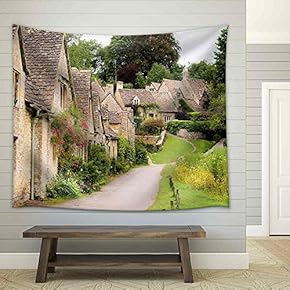 Picturesque Old Stone Houses of Arlington Row in The Village of Bibury, England - Fabric Wall Tapestry Home Decor - 51x60 inches
