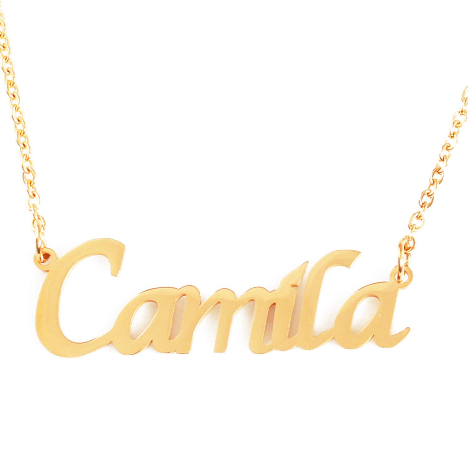 Kigu Camila Name Necklace Personalised 18ct Gold Plated, Custom Dainty Name Pendants, Jewellery for Ladies, Girlfriend, Mother, Sister, Friends Inc Bag & Box