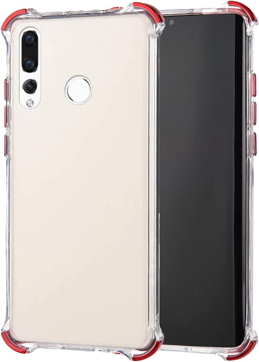 JAWSEU Case Transparent Compatible with Huawei Nova 4, Crystal Clear Case Ultra Thin Slim Soft TPU Silicone Gel Rubber Plating Bumper Flexible Shockproof Protective Case,Red
