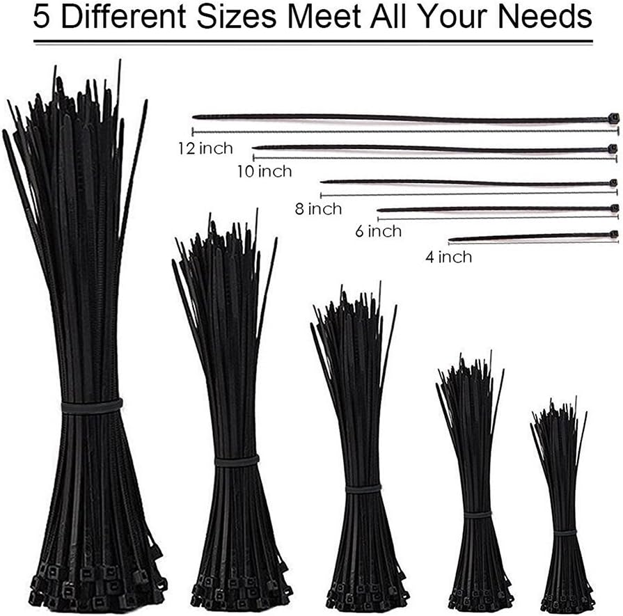 Cable Zip Ties,500 Packs Self-Locking 4+6+8+10+12-Inch Width 0.16inch Nylon Cable Ties,Perfect for Home,Office,Garage and Workshop (Black): Home Improvement