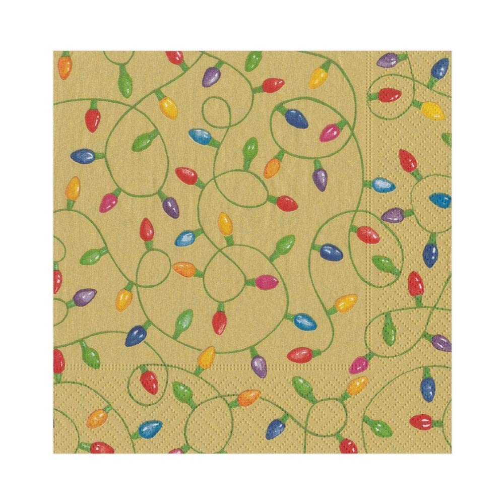 Caspari Christmas Lights Paper Luncheon Napkins in Gold, 20 Per Package