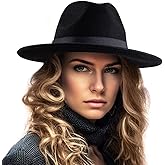 Felt Wide Brim Fedora Hats for Women Men, with Band Belt Buckle, Adjustable