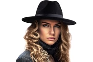 LADYBRO Felt Wide Brim Fedora Hats for Women Men, with Band Belt Buckle, Adjustable