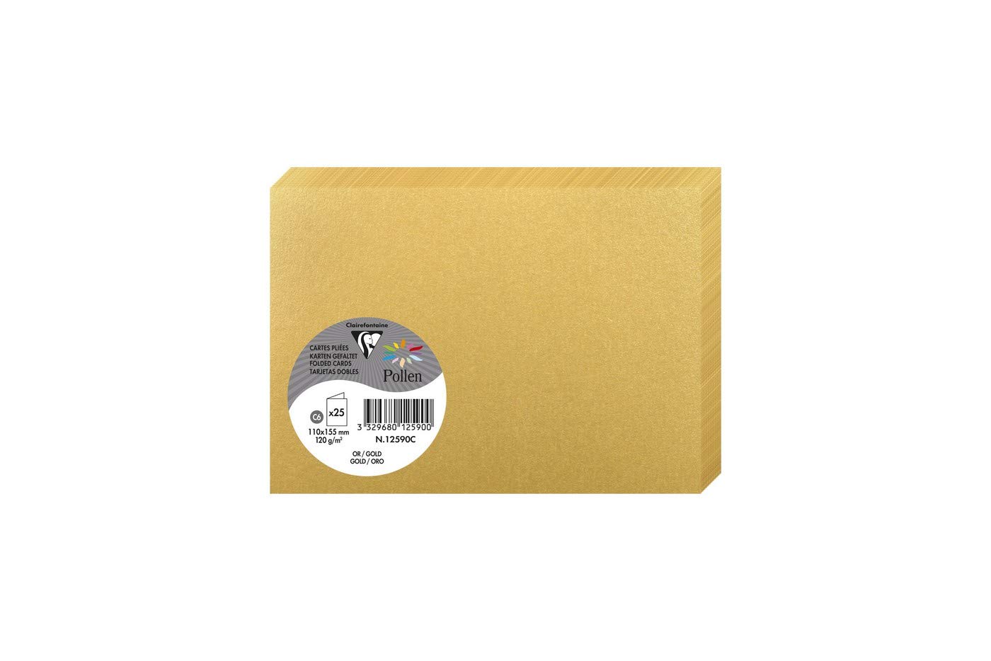 Clairefontaine 12590C Gold Iridescent Paper Pack of 25 Double Cards C6 11x15,5cm 210gsm Invitation and Correspondence Cards Pollen Range Premium Smooth