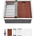Sarlai 23 Undermount Bar Sink - 23 x 19 Inch Kitchen Sink Ledge Workstation 16 Gauge Stainless Steel Single Bowl RV Bar Prep Basin Kitchen Outdoor Sinks