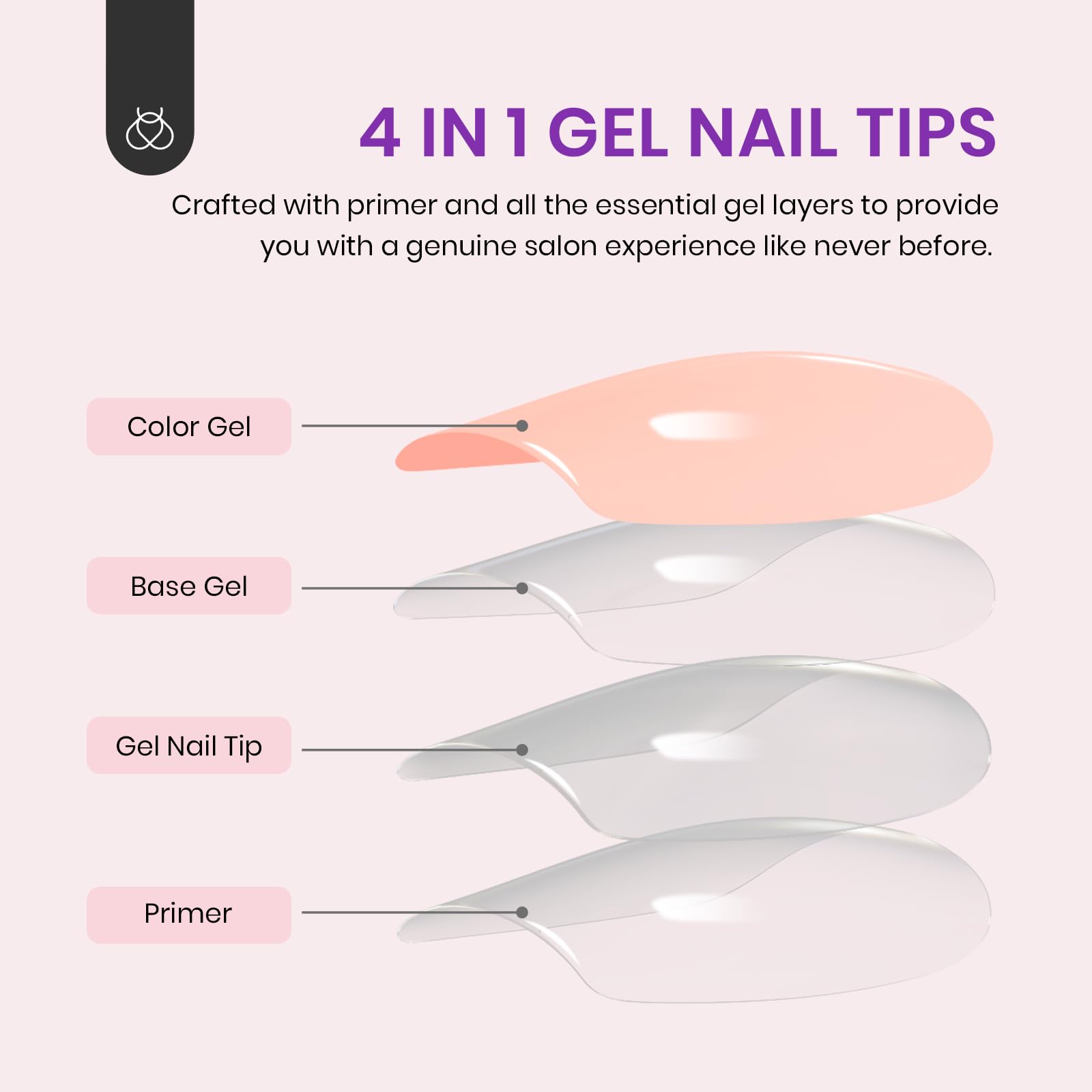 Beetles Press on Nails- 150 PCS 4 in 1 Ombre Gel Nail Tips Rosy Brown Medium Coffin Press ons Pre-applied Primer & Base Coat Glue on Nail Tips, No Need to File Fake Nails DIY Nails Gift for Women - Image 3
