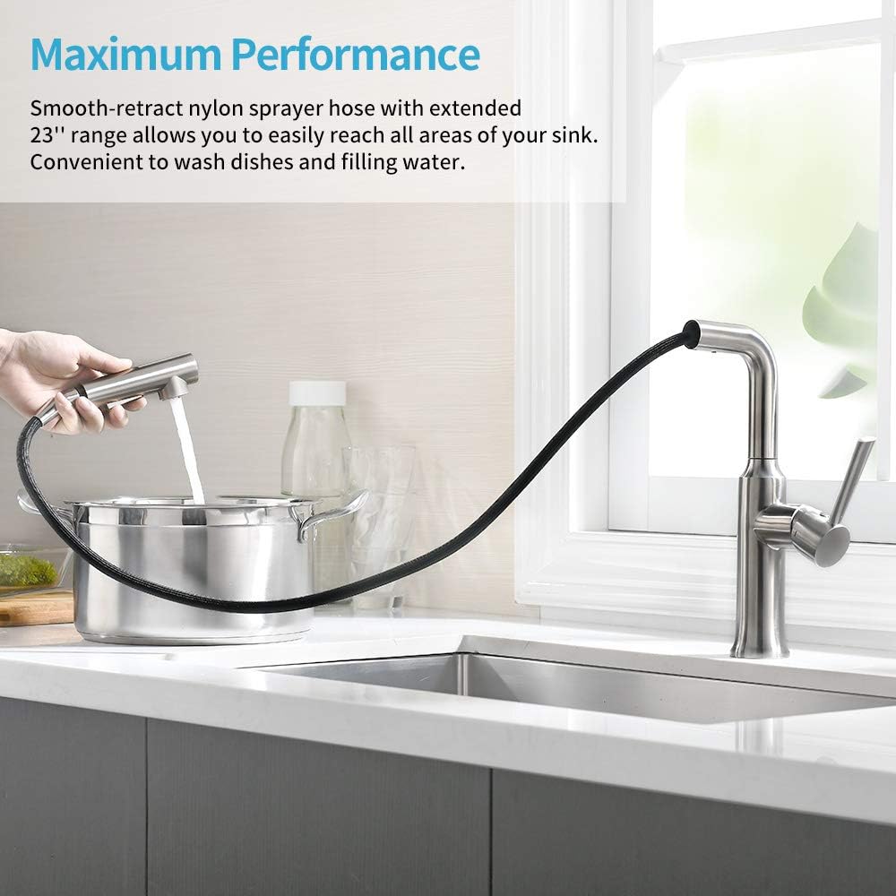 Kitchen Faucet with Pull Out Sprayer in Stainless Steel, Crea Pot Filler Faucet with Magnetic Pull Out Sprayer, Bar Sink Faucet - - 
