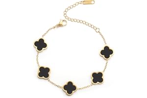 AIPPK 18K Gold Plated Clover Lucky Bracelet for Women White/Black/Red/Green Flower Four Leaf Link Bracelets Trendy Jewelry Gifts for Women
