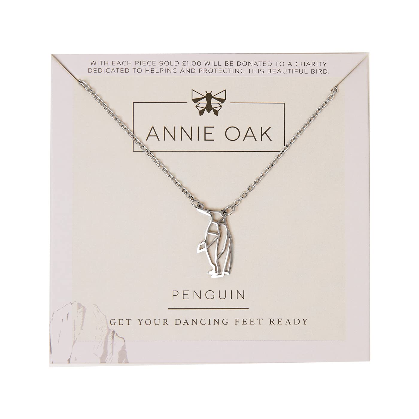 Annie Oak Womens 316L Stainless Steel 925 Silver Geometric Penguin Princess Length Necklace