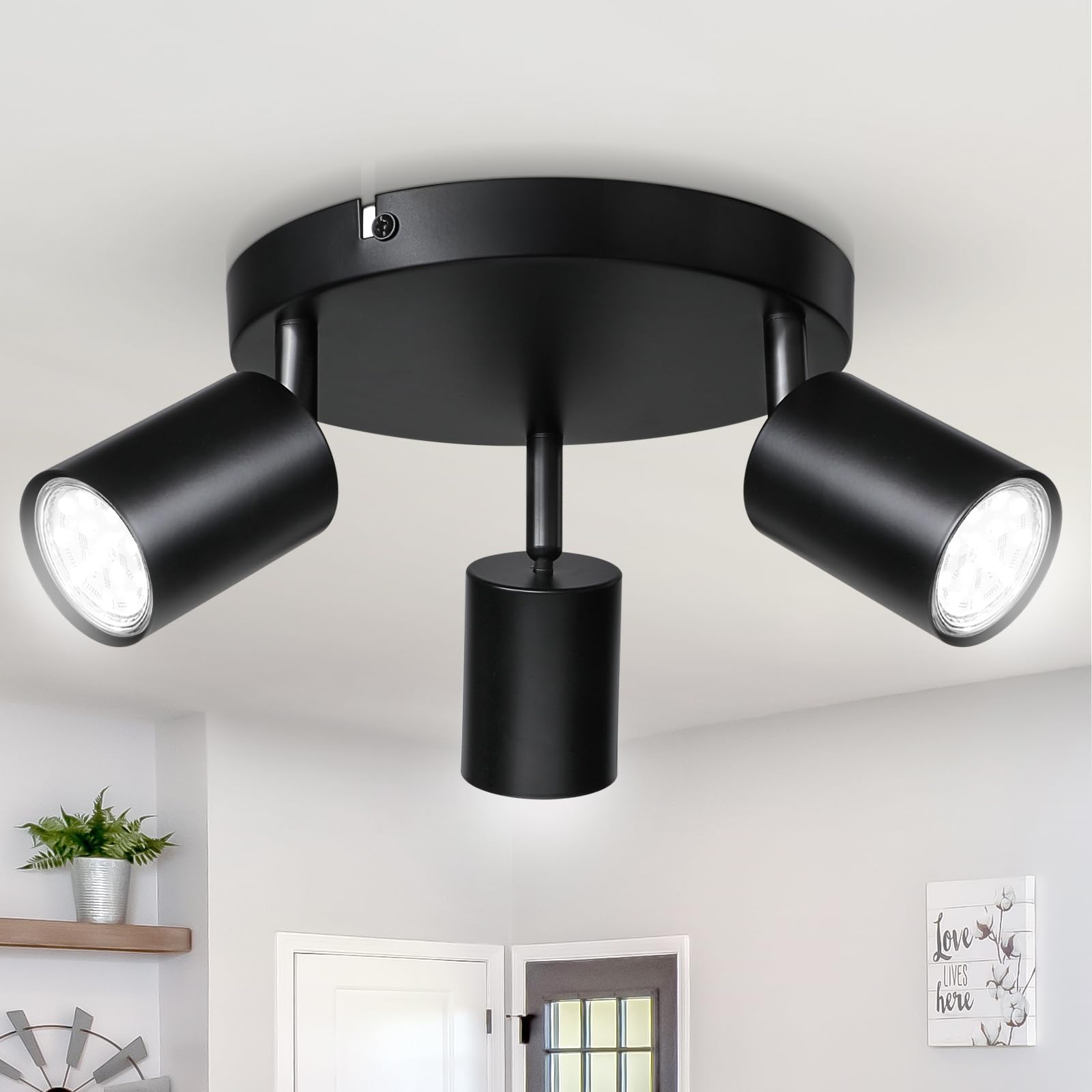 Smanu 3 Way Spotlight Ceiling Lights, Modern Kitchen Ceiling Light Fittings Black, Industrial Ceiling Spots Wall Lights, Adjustable GU10 Spotlights for Bedroom Living Room Hallway,Bulbs Not Included