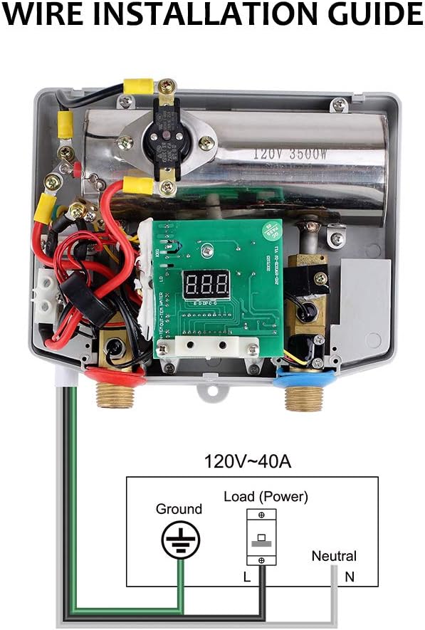 Camplux Electric Tankless Water Heater, TE04 Point-of-Use Residential Water Heater, Instant Electric Water Heater with Digital Display and Cable, 3.5kW at 120V, White - - 