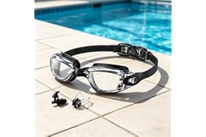 Swim Goggles with Earplugs and Nose Clip Anti Fog Waterproof Leak Proof Comfortable Fit Clear Vision