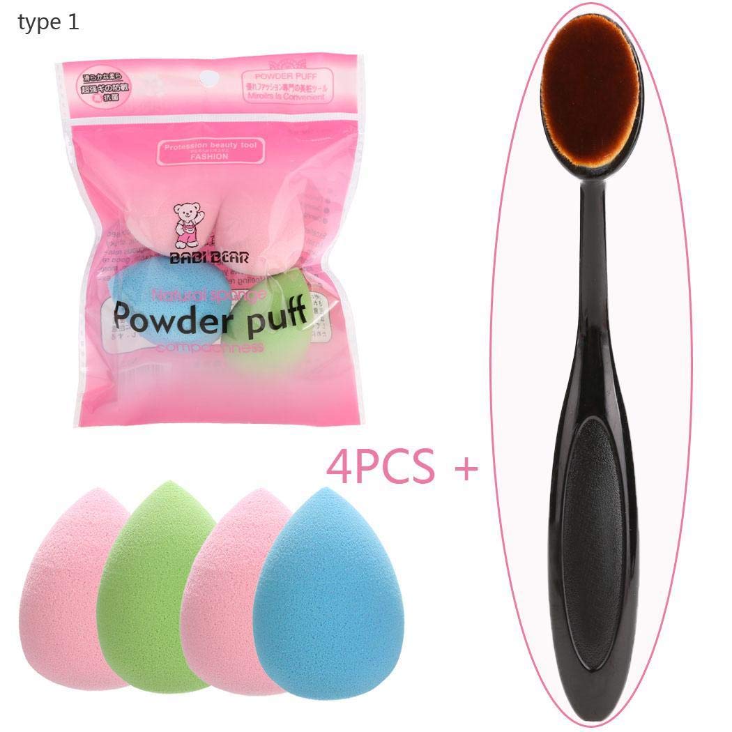5 PCS/Set Makeup Brush Kit Teardrop/Gourd Sponge Oval Makeup Brush Foundation Cream Cosmetic Blush Brush (Concealer Brush+ 4 Teardrop Sponge)