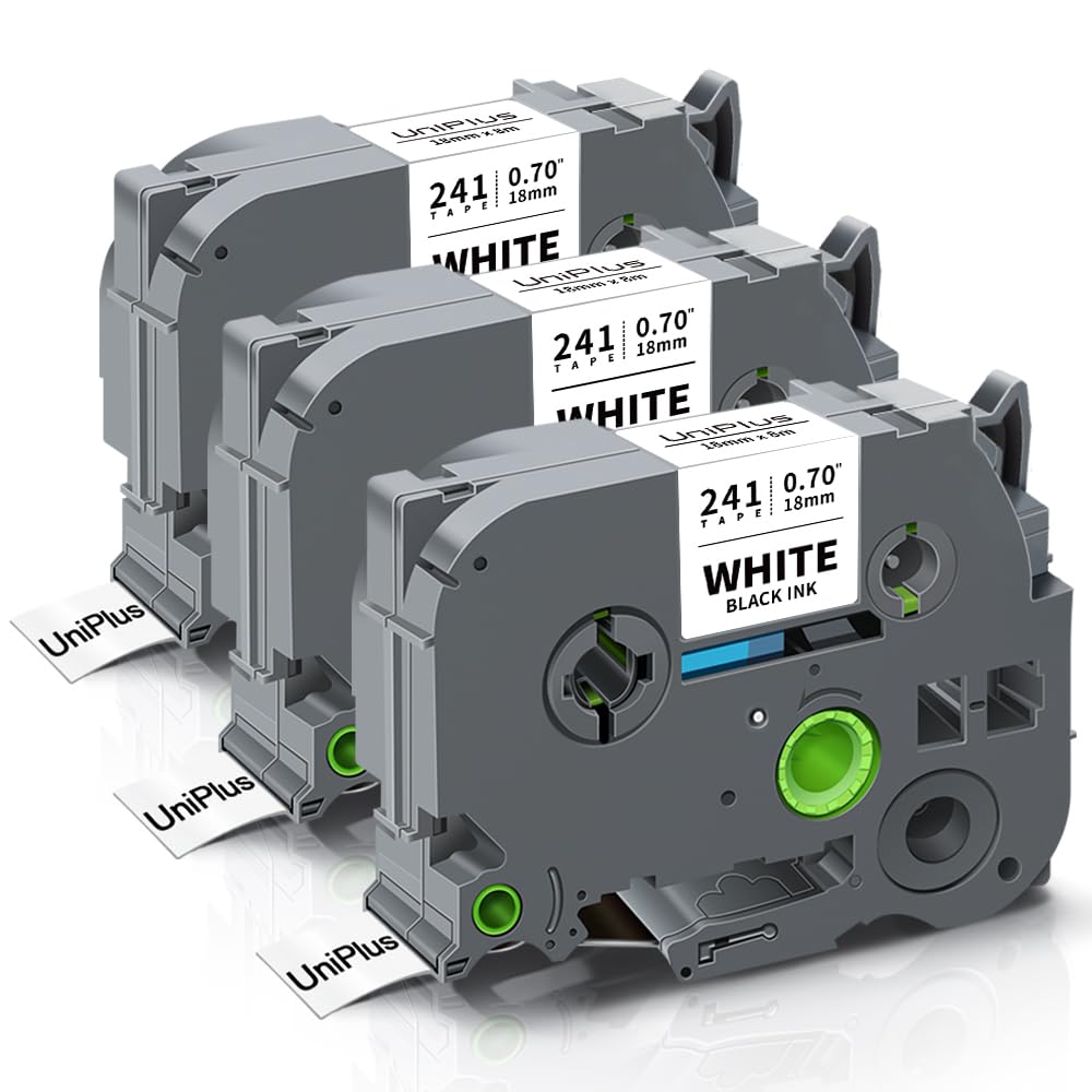 UniPlus Compatible Tze241 Label Tape Replacement for Brother P Touch TZe-241 TZ-241 TZc241 18mm 0.7 Black on White Tape for Ptouch PT-D450VP PT-D450 PT-D400VP PT-D400 P710BT P700 Label Marker, 3-Pack