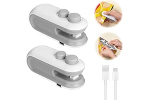 AGONAME 2Pcs Mini Bag Sealer, Rechargeable Heat Sealer, 2 in 1 Chip Bag Sealer & Cutter, Mini Bag Resealer Machine, Portable Handheld Food Sealer for Plastic Bags Snacks Bags Food Storage, White