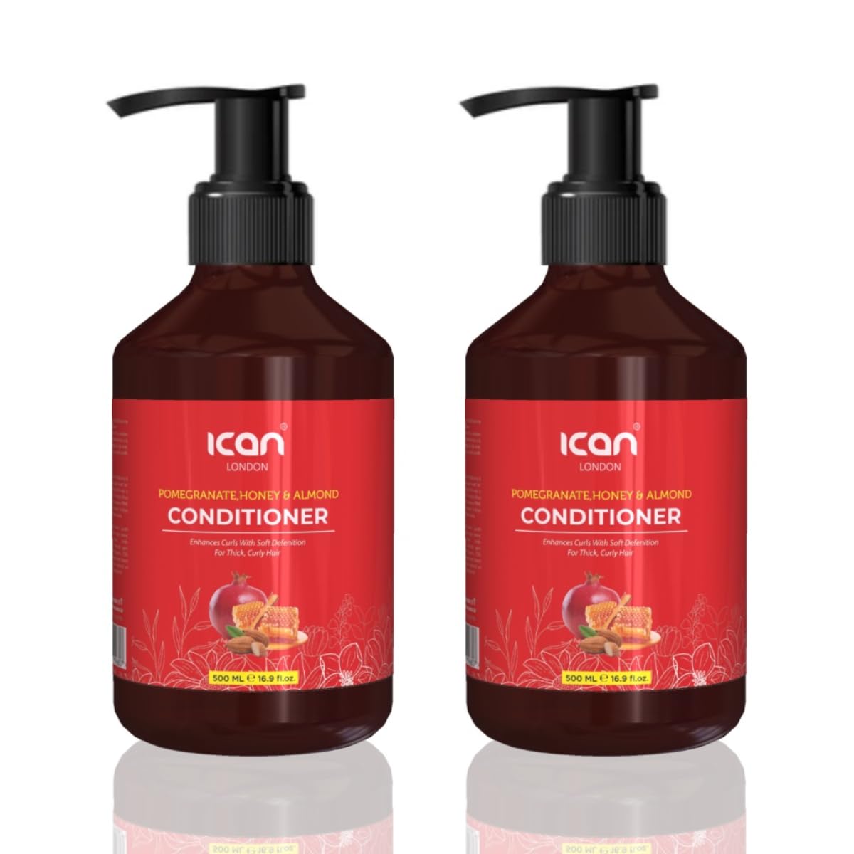 Ican London Pomegranate, Honey & Almond Conditioner for Thick Curly Hair, 2 x 500ml