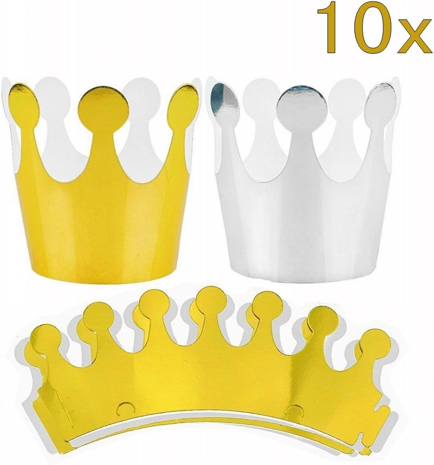 JZK 10x Paper Crown Gold Silver Paper Hat Kids Princess Prince Crown Party Favors Party Decoration Accessories for Photo Booth Party Birthday Festivals 5x Golden
