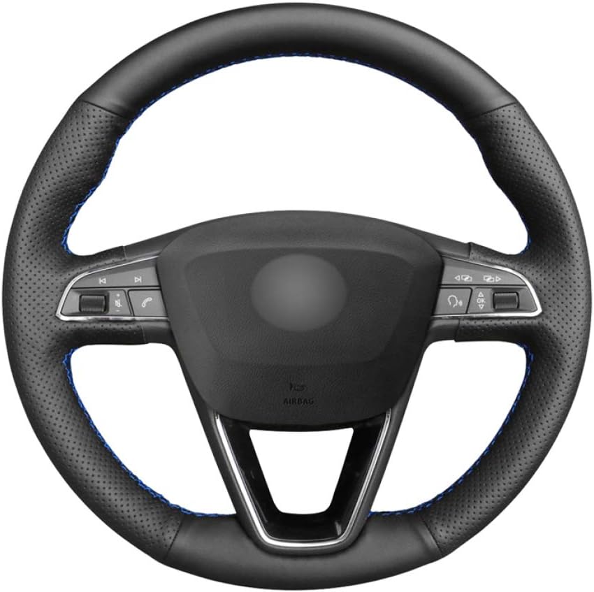 LEIDADA Hand Stitched Black PU Leather Car Steering Wheel Cover, for Seat Leon 5F Mk3 2013 2019 Ibiza 6J 2016 2019 Tarraco