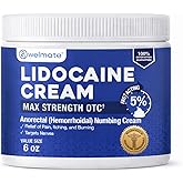 WELMATE 5% Lidocaine Cream for Hemorrhoids, 6 oz Jar – Fast-Acting Lidocaine Numbing Cream & Topical Analgesic Cream for Anorectal Itch Relief