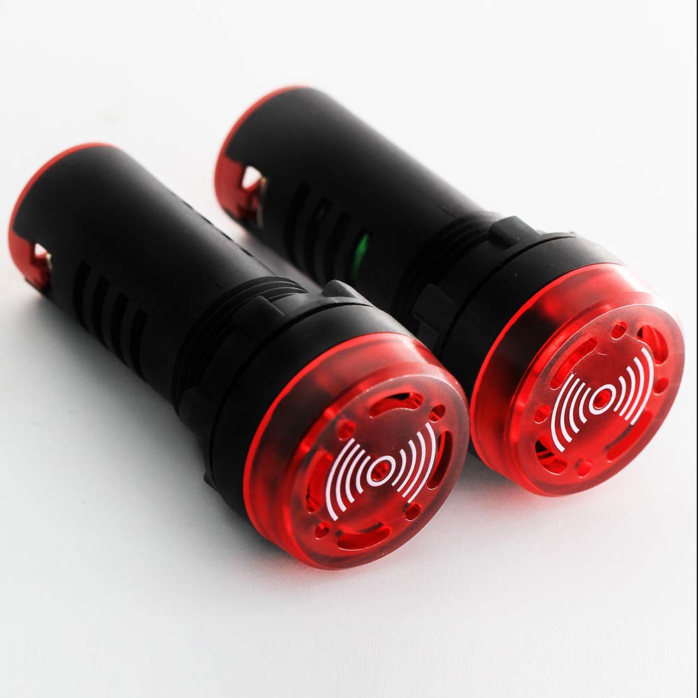 DIGITEN AC DC 12V 22mm Red LED Flash Alarm 80dB Indicator Light Lamp with Buzzer Pack of 2