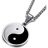 MOO&LEE Mens Pendant Necklace Amulet Jewellery Chain Small Yin Yang Taichi Pendant with 24 Inches Stainless Steel Link Chain