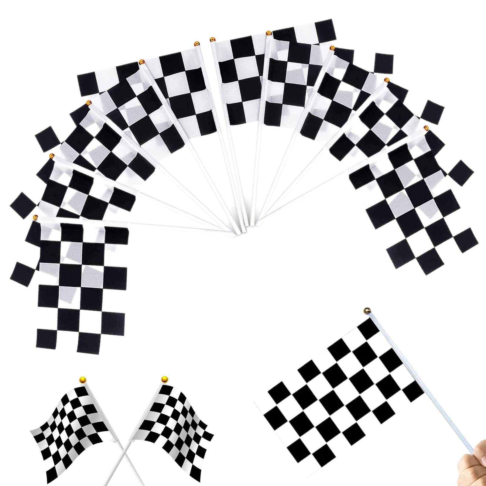 25Pcs Black and White Flag,Racing Checkered Hand Flags,Car Hand Waving Flag for Pub Club School Festival Business Party Sport Events Decoration,14 * 21cm