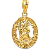 JewelryWeb 14k Yellow Gold Polished St Christopher Pendant Necklace 21.5x12mm Wide Pendant for Women