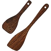 Wooden Cooking Spatula Set (2-Pack), Natural Wenge Wood Spatulas for Non-Stick Pans, Heat-Resistant Kitchen Turners for Frying, Wok & Flipping, Ideal Cookware Utensils for Cooking Eggs, Fish, Pancakes