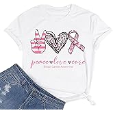 Breast Cancer Awareness Shirts Women Pink Ribbon T-Shirts Cancer Fighter Leopard Heart Graphic Tee Short Sleeve Tops