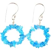 Apatite Earrings, Natural Gemstone Raw Uncut Chips Beads Earring, Birthstone Crystal, Jewelry for Women, Chakra Energy Healing Crystals Jewelry Silver Plated Gift for Her, Teen Girl (apatite)