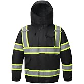 TOKISHI High Visibility Hoodie For Men Reflective Safety Jacket Zipper Men'S/Women'S Construction Work Safety Insulated Parka