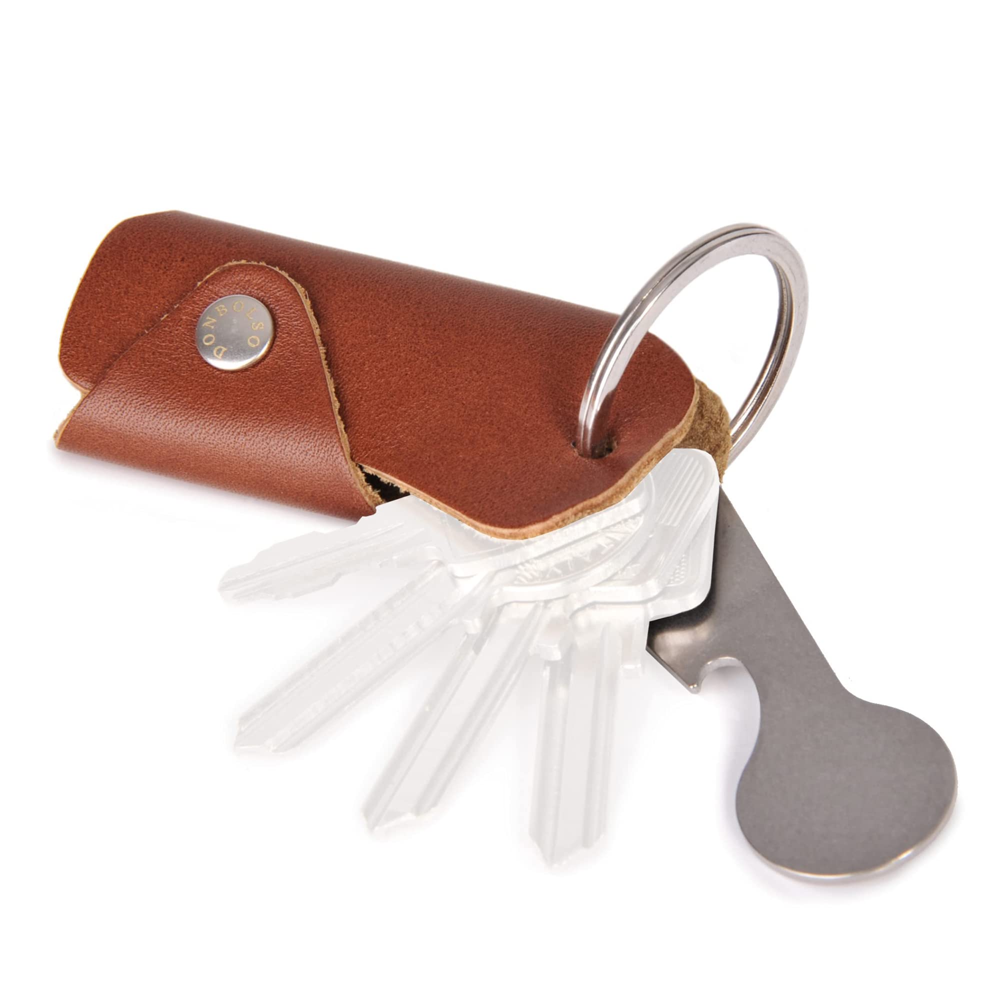 DONBOLSO Key Organizer Colt I Compact Keychain with Shopping Trolley Token and Bottle Opener I Leather Keyring holds 1-6 Keys I Cognac Nappa