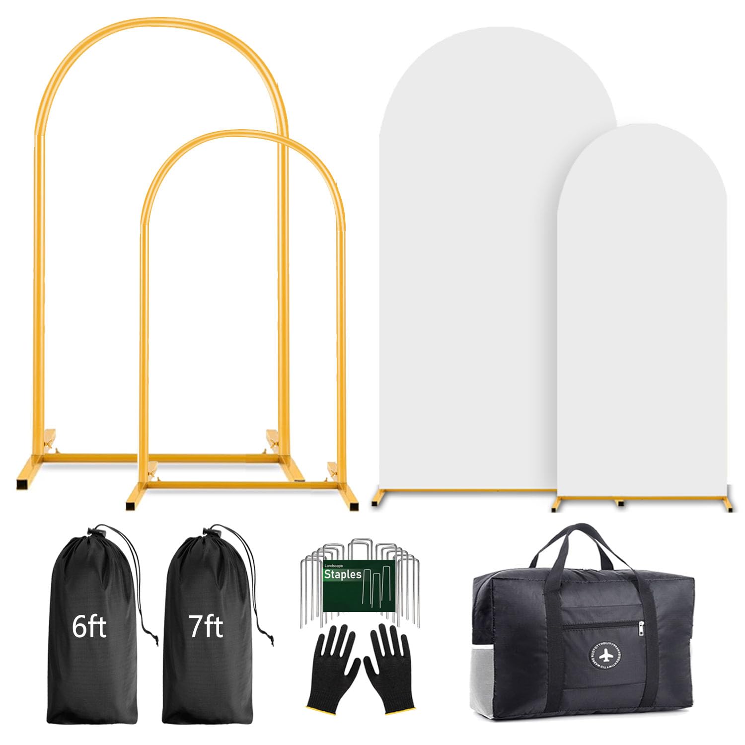 Photo 1 of Arch Backdrop Stand and Cover Set (7.2ft,6ft) Birthday Party Wedding Ceremony Bridal Baby Shower Event Decor Gender Reveal (White, 7.2Ft+6Ft)