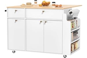 Kitchen Island with Storage Rolling Kitchen Island Cart with Drop Leaf Extension, Black Marble Top, Drawers, Spice Rack, Towe